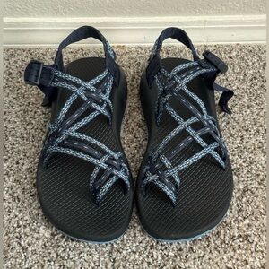 2018 Blue Patterned Triple Strap Women’s Chacos Original Footbed Toe Loop